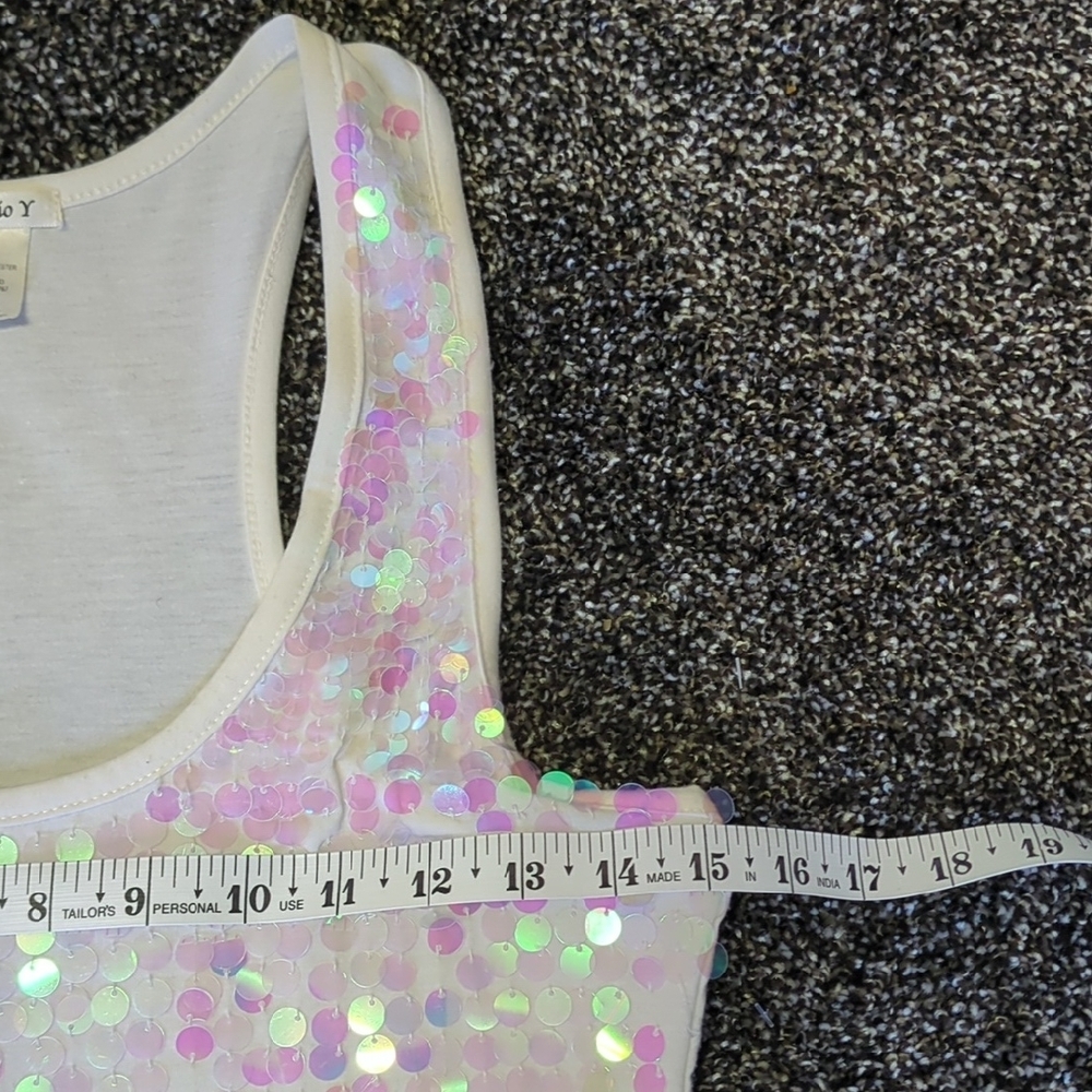 Studio Y Women's Small White Sequin Tank Top Sleeveless Racerback Party Blouse S - Picture 3 of 5
